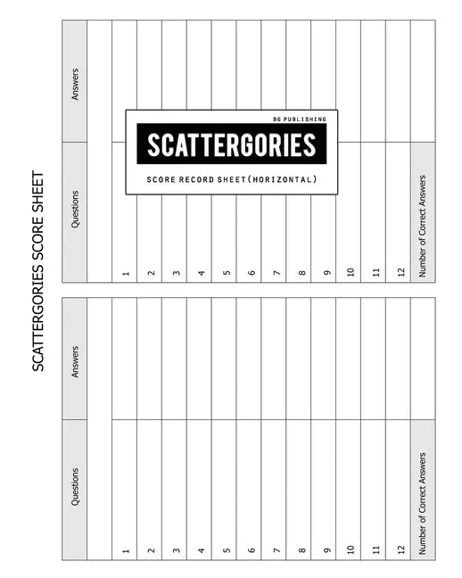 BG Publishing Scattergories Score Sheet: Scattergories Game Record Keeper for Keep Track Of Who's Ahead In Your Favorite Creative Thinking Category Ba - Paperback
