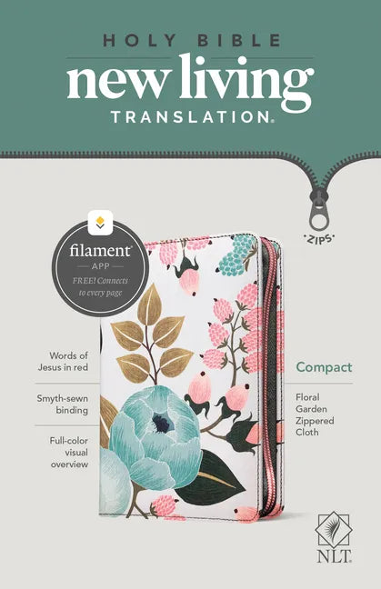 NLT Compact Zipper Bible, Filament Enabled (Cloth, Floral Garden, Red Letter) - Paperback