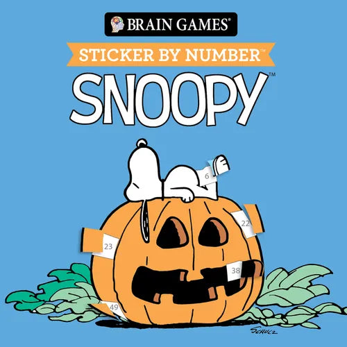 Brain Games - Sticker by Number Compact Edition: Snoopy 7x7 Inches Cozy Fall Craft, Travel Size Activity Book for Adults & Kids 7+ Officially Licensed - Paperback