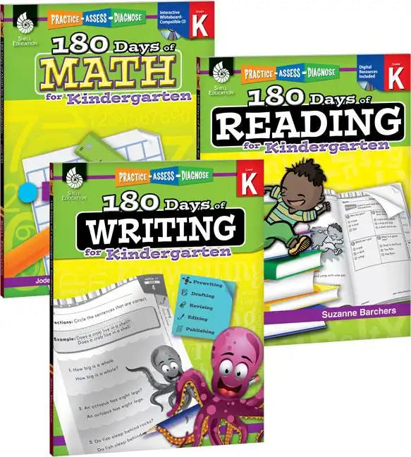180 Days(tm) Reading, Writing and Math for Grade K: 3-Book Set: Practice, Assess, Diagnose - Paperback