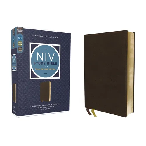 NIV Study Bible, Fully Revised Edition (Study Deeply. Believe Wholeheartedly.), Genuine Leather, Calfskin, Brown, Red Letter, Comfort Print - Leather