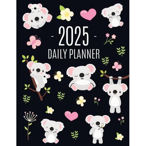 Koala Planner 2025: Australian Outback Animal Agenda: January-December Pretty Pink Butterflies & Yellow Flowers Monthly Scheduler For Work or Office - Paperback