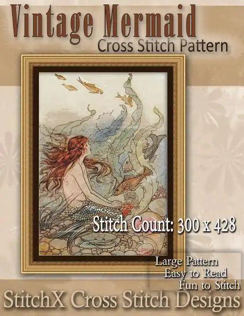 Vintage Mermaid Cross Stitch Pattern - Paperback