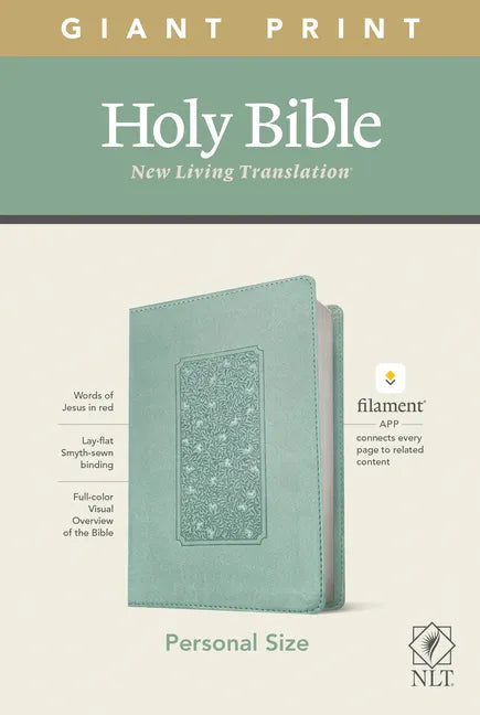 NLT Personal Size Giant Print Bible, Filament Enabled Edition (Red Letter, Leatherlike, Floral Frame Teal) - Imitation Leather