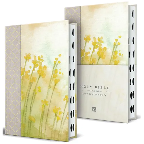 KJV Holy Bible, Giant Print Large Format, Hardcover Yellow with Flowers with Ribbon Marker, Red Letter, and Thumb Index - Hardcover
