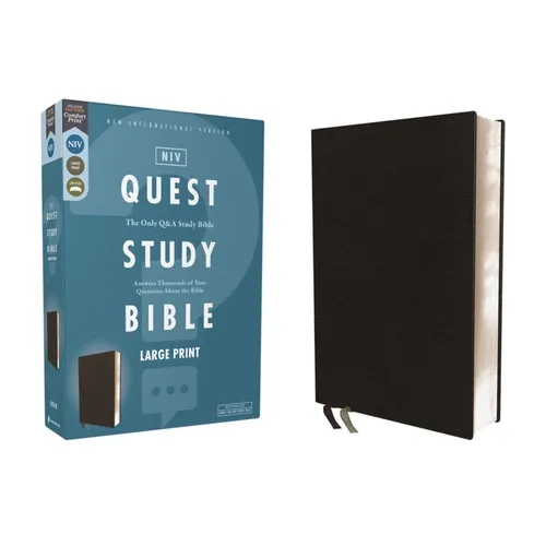 Niv, Quest Study Bible, Large Print, Bonded Leather, Black, Comfort Print: The Only Q and A Study Bible - Bonded Leather