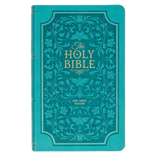 KJV Holy Bible, Giant Print Standard Size Faux Leather Red Letter Edition - Thumb Index & Ribbon Marker, King James Version, Teal Floral - Leather
