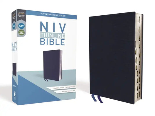 NIV, Thinline Bible, Bonded Leather, Navy, Indexed, Red Letter Edition - Bonded Leather
