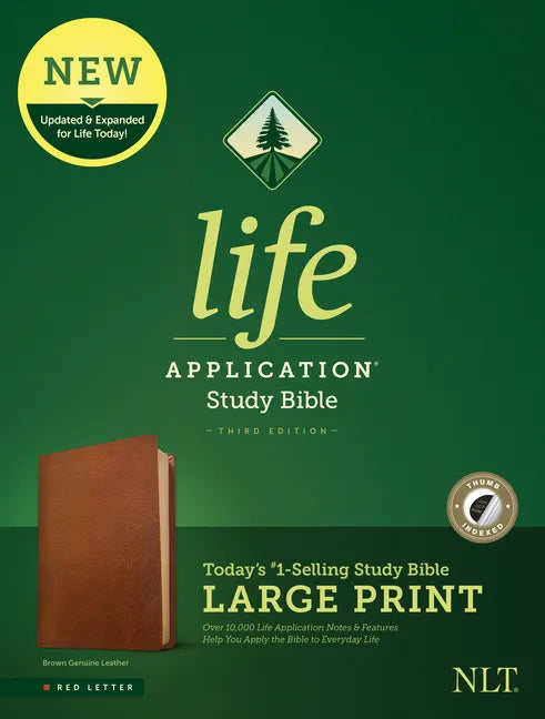 NLT Life Application Study Bible, Third Edition, Large Print (Red Letter, Genuine Leather, Brown, Indexed) - Leather