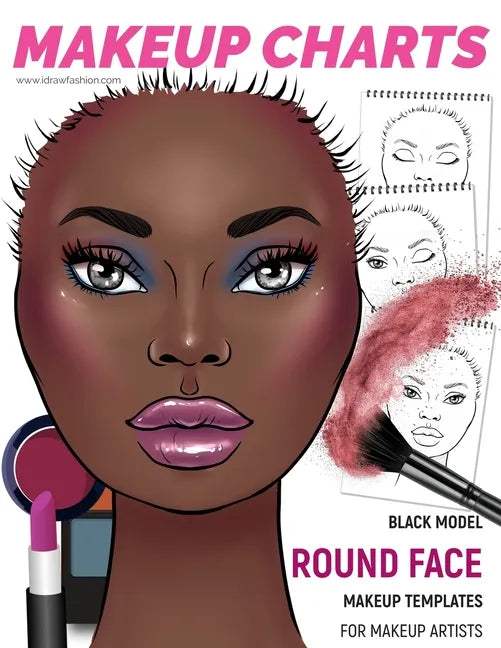 Makeup Charts - Face Charts for Makeup Artists: Black Model - ROUND face shape - Paperback