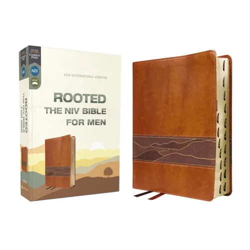 Rooted: The NIV Bible for Men, Leathersoft, Brown, Thumb Indexed, Comfort Print - Imitation Leather