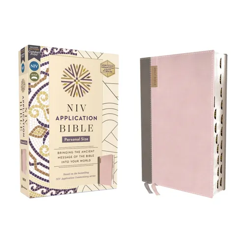 NIV Application Bible, Personal Size, Leathersoft, Pink/Gray, Red Letter, Thumb Indexed, Comfort Print: Bringing the Ancient Message of the Bible Into - Imitation Leather