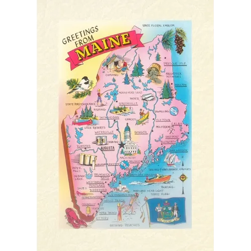Vintage Lined Notebook Greetings from Maine, Map