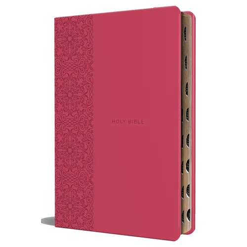 KJV Holy Bible, Large Print Medium Format, Fuchsia Faux Leather W/Ribbon Marker, Red Letter, Thumb Index - Bonded Leather