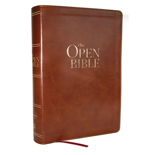 The Open Bible: Read and Discover the Bible for Yourself (NKJV Brown Leathersoft, Red Letter, Comfort Print)