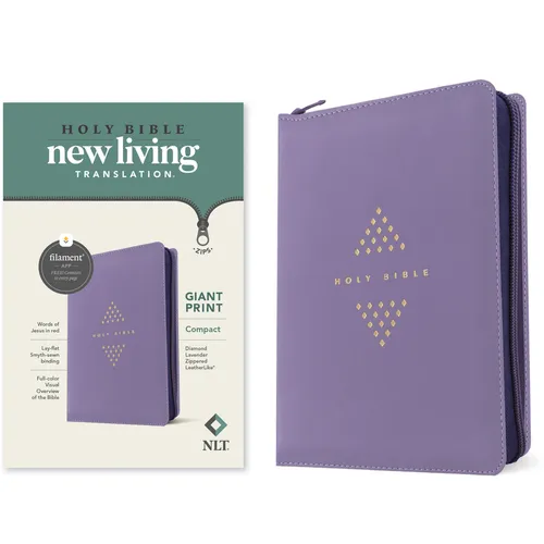 NLT Compact Giant Print Zipper Bible, Filament Enabled (Leatherlike, Diamond Lavender, Red Letter) - Imitation Leather