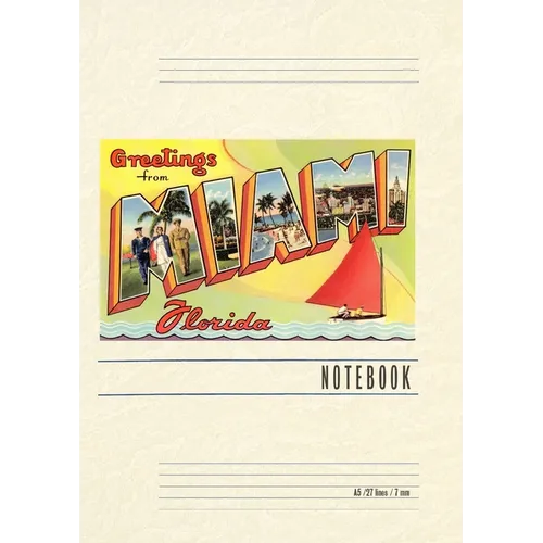 Vintage Lined Notebook Greetings from Miami, Florida - Paperback