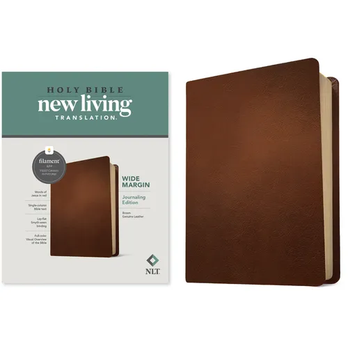 NLT Wide Margin Bible, Filament Enabled (Genuine Leather, Brown, Red Letter) - Leather