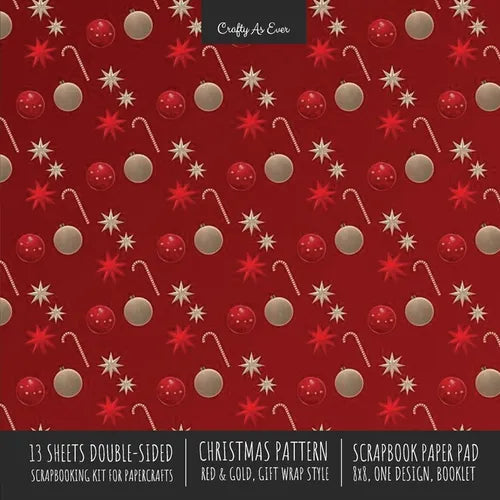 Christmas Pattern Scrapbook Paper Pad 8x8 Decorative Scrapbooking Kit for Cardmaking Gifts, DIY Crafts, Printmaking, Papercrafts, Red and Gold Designe