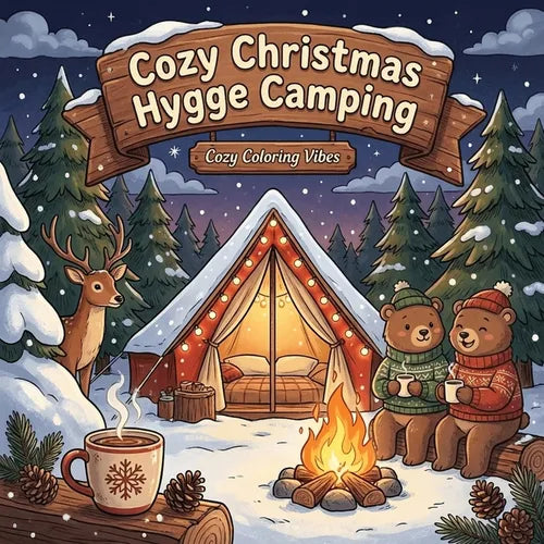 Cozy Christmas Hygge Camping: Winter Camping Scenes with Adorable Woodland Animals Easy Bold Line Designs for Stress Relief, Mindfulness & Cozy Holida - Paperback