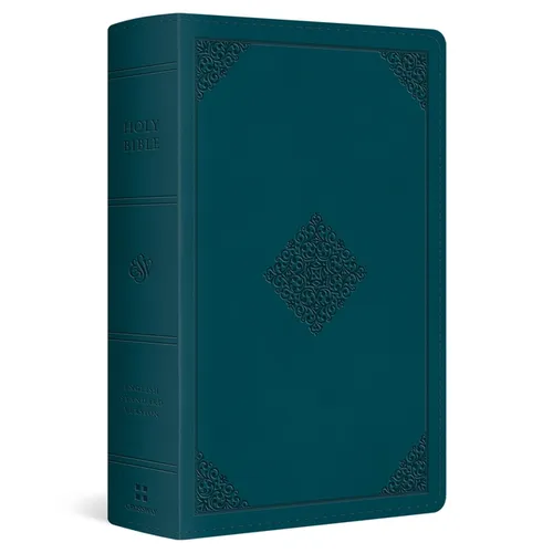 ESV Large Print Personal Size Bible, Red Letter (Trutone, Deep Teal, Ornament Design) - Imitation Leather