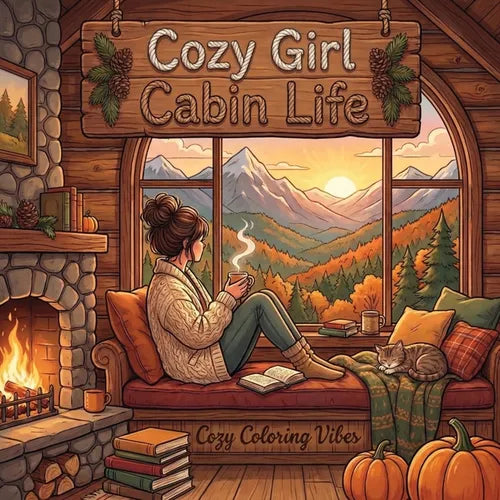 Cozy Girl Cabin Life: Hygge Inspired Coloring Book for Adults & Teens Easy Bold Line Designs of Mountain Retreats, Fireside Cabins, Warm Textiles & Fo - Paperback