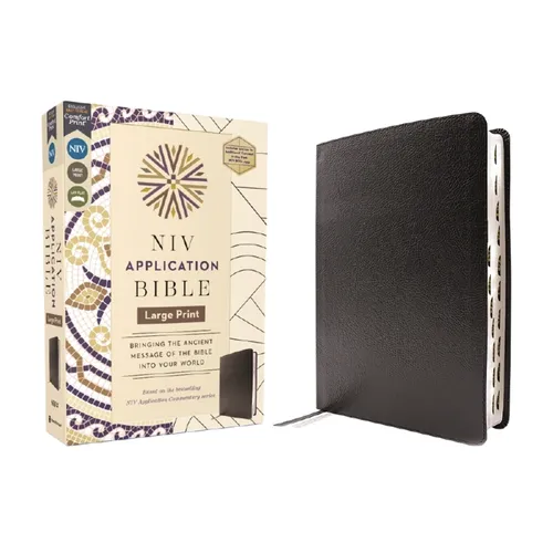 NIV Application Bible, Large Print, European Bonded Leather, Black, Red Letter, Indexed, Comfort Print: Bringing the Ancient Message of the Bible Into - Bonded Leather
