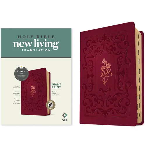 NLT Giant Print Bible, Filament Enabled (Leatherlike, Cranberry Flourish, Indexed, Red Letter) - Imitation Leather