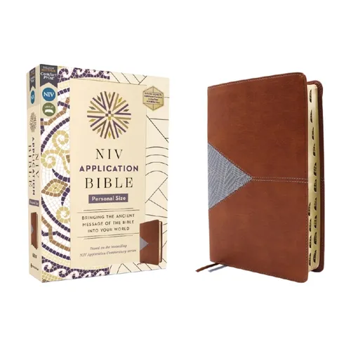 NIV Application Bible, Personal Size, Leathersoft, Brown/Blue, Red Letter, Indexed, Comfort Print: Bringing the Ancient Message of the Bible Into Your - Imitation Leather