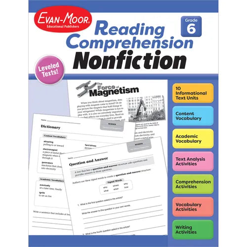 Reading Comprehension, Nonfiction, Grade 6 - Paperback