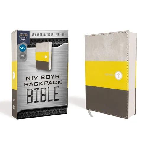 Niv, Boys' Backpack Bible, Compact, Leathersoft, Yellow/Gray, Red Letter Edition, Comfort Print - Imitation Leather