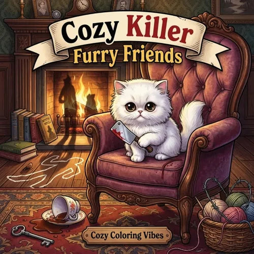 Cozy Killer Furry Friends: Easy Bold Line Coloring Book for Adults Whimsical Spooky Animal Mystery Scenes, Dark Cute Parody, Playful Crime Aesthetic & - Paperback