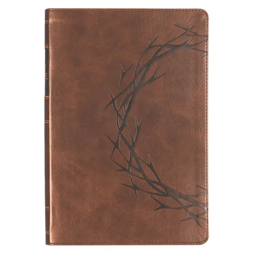 KJV Bible Giant Print Full-Size Faux Leather, Crown of Thorns/Amazing Grace, Brown