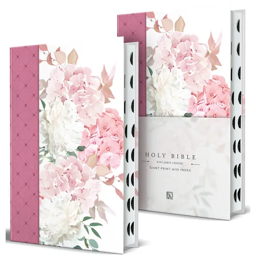 KJV Holy Bible, Giant Print Large Format, Hardcover Pink with Flowers with Ribbon Marker, Red Letter, and Thumb Index - Hardcover