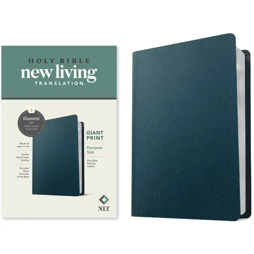 NLT Personal Size Giant Print Bible, Filament Enabled (Genuine Leather, Navy Blue, Red Letter) - Leather