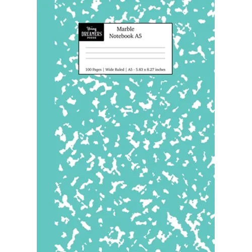 Marble Notebook A5: Turquoise Marble Wide Ruled Journal - Paperback