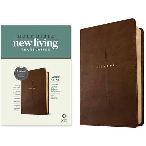 NLT Large Print Thinline Center-Column Reference Bible, Filament Enabled (Leatherlike, Brown Holy Cross, Red Letter)
