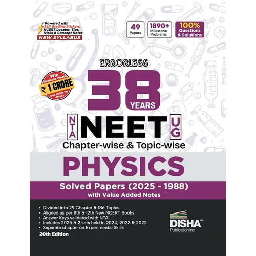 Disha Errorless 38 Years NTA NEET (UG) Chapter-wise & Topic-wise Physics PYQ (2025 - 1988) Book 20th Edition Solved Papers New NCERT Syllabus Errorles - Paperback